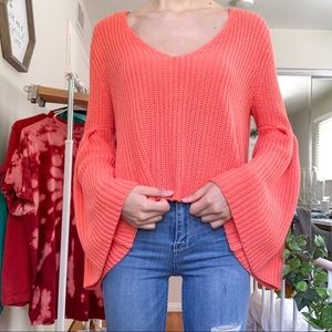 FREE PEOPLE Coral Damsel Ribbed Knit Sweater